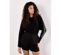 Apricot Women's Pearl & Gem Embellished Jumper in Black | Size: 10 Apricot Black 10