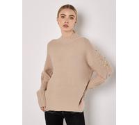 Apricot Women's Pearl Gemstone Embellished Jumper in Brown | Size: 14