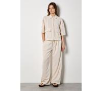Apricot Women's Pinstripe Linen Blend Wide-Leg Trousers in Stone | Size: 12 Apricot Stone 12