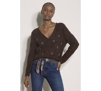 Apricot Women's Pointelle Diamond Floral Cotton-Blend Cardigan Sweater in Brown | Size: 10