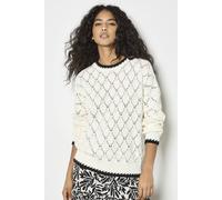 Apricot Pointelle Knit Blanket Stitch Jumper, White, Size Xl, Women White