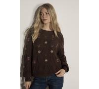 Apricot Women's Pointelle Knit Floral Embroidered Jumper in Brown | Size: 8