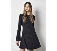 Apricot Women's Pointelle Knit Jersey Swing Mini Dress in Dark Grey | Size: 14