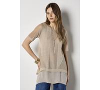 Apricot Pointelle Knit Layered Tunic Top In Stone Stone