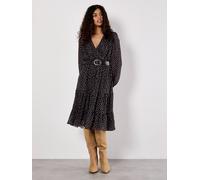 Apricot Women's Polka Dot Chiffon Wrap Midi Dress in Black | Size: 8