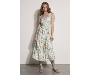 Apricot Women's Postcard Print Tiered Midi Dress in Cream | Size: 8