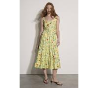Apricot Women's Postcard Print Tiered Midi Dress in Yellow | Size: 16