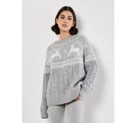 Apricot Women's Reindeer Chunky Cable Knit Jumper in Grey | Size: 14 Apricot Grey 14