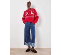 Apricot Women's Reindeer Chunky Cable Knit Jumper in Red | Size: 18
