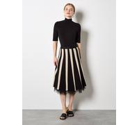 Apricot Women's Reversible Tulle Stripe Knit Midi Skirt in Black | Size: 14