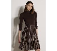 Apricot Women's Ribbed Knit Polka Dot Mini Dress in Brown | Size: 16