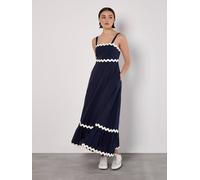 Apricot Women's Ric Rac Trim Cotton Midaxi Dress in Navy | Size: 10 Apricot Navy 10