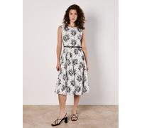 Apricot Women's Rose Print Fit & Flare Midi Dress in White | Size: 10 Apricot White 10