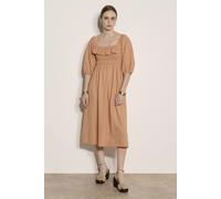 Apricot Women's Ruffle Cotton Milkmaid Midi Dress in Peach | Size: 10