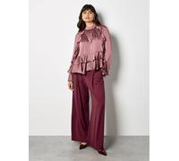 Apricot Women's Ruffle Crinkle Satin Top in Pink | Size: 8