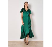 Apricot Women's Satin Ruffle Wrap Maxi Dress in Green | Size: 12 Apricot Green 12