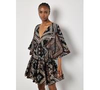 Apricot Women's Satin Scarf Print Kaftan Mini Dress in Black | Size: 10 Apricot Black 10