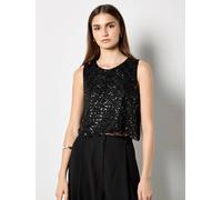 Apricot Women's Scallop Sequin Crop Top in Black | Size: 14