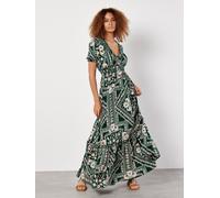 Apricot Women's Scarf Print Smocked Maxi Dress in Green | Size: 10 Apricot Green 10