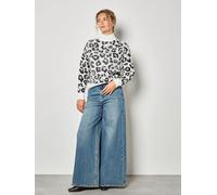 Apricot Women's Sequin Leopard Print Jumper in White | Size: 16