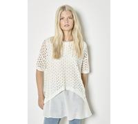 Apricot Women's Shimmer Mesh Layered Tunic Top in White | Size: 10