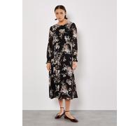 Silhouette Floral Chiffon Midaxi Dress Apricot Black 14