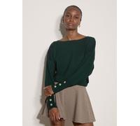 Apricot Womens Slash Neck Gold Button Cuff Jumper, Green, Size M, Women Green