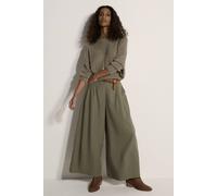 Apricot Women's Slub Linen Wide-Leg Trousers in Khaki | Size: 10 Apricot Khaki 10