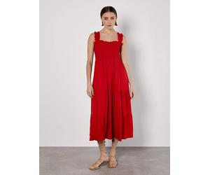Apricot Women's Smock Tiered Midi Dress in Red | Size: 16