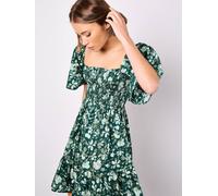 Apricot Women's Smocked Cotton Floral Mini Dress in Green | Size: 14