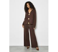 Apricot Women's Soft Knit Wide Leg Trousers in Brown | Size: 14