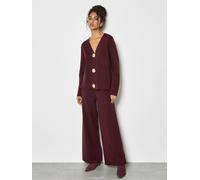 Apricot Women's Soft Knit Wide Leg Trousers in Burgundy | Size: 14 Apricot Burgundy 14