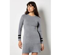 Apricot Women's Stripe Cuff Fit & Flare Knit Mini Dress in Grey | Size: 18