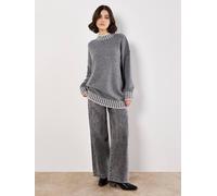 Apricot Women's Stripe Trim Mock Neck Oversized Jumper in Dark Grey | Size: 10 Apricot Dark Grey 10