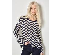 Apricot Women's Stripe Waves Pointelle Knit Jumper in Navy | Size: 10