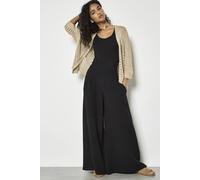 Apricot Women's Textured Cotton Wide-Leg Trousers in Black | Size: 10 Apricot Black 10