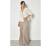 Apricot Women's Textured Cotton Wide-Leg Trousers in Brown | Size: 10 Apricot Brown 10
