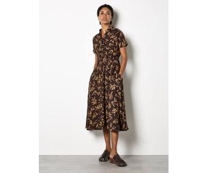 Apricot Women's Textured Leaf Shirt Midi Dress in Brown | Size: 10