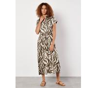 Apricot Women's Textured Satin Zebra Print Midi Dress in Khaki | Size: 8