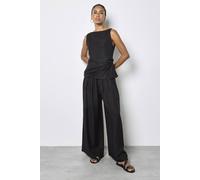 Apricot Women's Textured Twill Wide-Leg Trousers in Black | Size: 16 Apricot Black 16