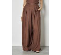 Apricot Women's Textured Twill Wide-Leg Trousers in Brown | Size: 8 Apricot Brown 8