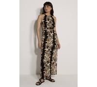 Apricot Women's Tropical Leaf Halter Neck Maxi Dress in Black | Size: 10