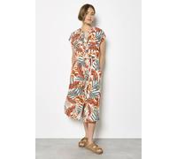 Apricot Women's Tropical Leaf Linen Blend Shirt Midi Dress in Khaki | Size: 10 Apricot Khaki 10