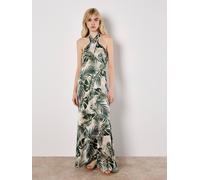 Apricot Women's Tropical Leaf Satin Maxi Dress in Cream | Size: 14
