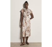 Apricot Women's Tropical Leaf Satin Shirt Midi Dress in Stone | Size: 18 Apricot Stone 18