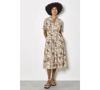 Apricot Women's Tropical Leaf Zip-Down Midi Dress in Stone | Size: 10