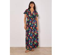 Apricot Women's Tropical Print Wrap Maxi Dress in Navy | Size: 10
