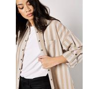 Apricot Women's Twill Stripe Oversized Shacket in Beige | Size: 16 Apricot Beige 16