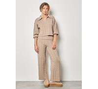 Apricot Women's Twisted Cable Knit Wide Leg Trousers in Stone | Size: 10 Apricot Stone 10