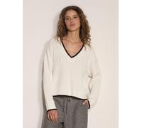Apricot Womens V-Neck Tipped Cable Knit Jumper, White, Size S, Women White